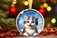 Kitten Snow Wall Round Ornament Sublimation PNG Product Image 3