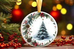 Colorful Watercolor Christmas Tree Round Ornament Product Image 1