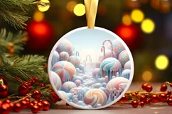 Pastel Candy Winter Scene Ornament Sublimation PNG Product Image 3