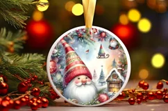 Christmas Gnome Round Ornament Sublimation PNG Product Image 3