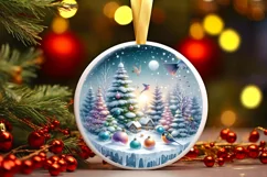 Colorful 3D Birds Winter Scene Ornament Sublimation PNG Product Image 3