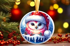 Colorful Owl with Santa Hat Watercolor Product Image 2