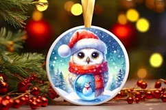Colorful Owl with Santa Hat Watercolor Product Image 2