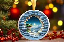 Frog in Snow Wall Round Ornament Sublimation PNG Product Image 3