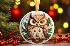 3D Like Christmas Owl Ornament Sublimation PNG Product Image 3