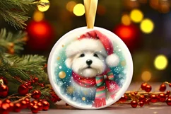 Colorful Dog Christmas Round Ornament Sublimation PNG Product Image 1