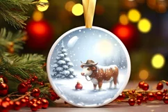 Cow Boy Winter Scene Round Ornament Sublimation PNG Product Image 3