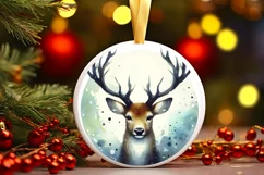 Colorful Reindeer Christmas Round Ornament Sublimation PNG Product Image 3