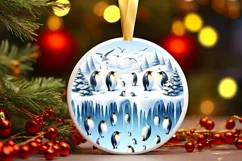 Penguins Winter Scene Round Ornament Sublimation PNG Product Image 1