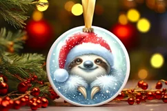 Sloth Winter Scene Round Ornament Sublimation PNG Product Image 2