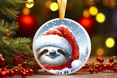 Sloth Winter Scene Round Ornament Sublimation PNG Product Image 2