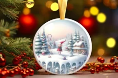 Round Melting Winter Scene with Elf Ornament PNG Product Image 3