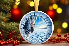 Zebra in Icy Wall Round Ornament Sublimation PNG Product Image 3