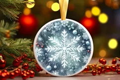 Snowflake Christmas Round Ornament Sublimation PNG Product Image 1