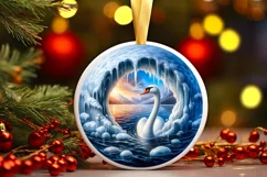 Melting Ice Wall Swan Smiling Round Ornament Christmas Product Image 3