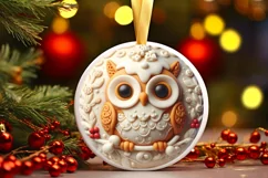 Round 3D Martzipan Christmas Owl Sublimation PNG Product Image 3