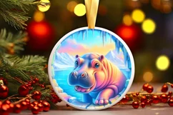 Hippo Smiling Round Ornament Sublimation PNG Product Image 3