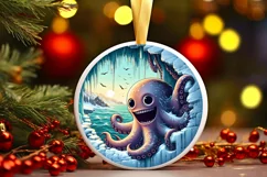 Octopus Smiling Round Ornament Sublimation PNG Product Image 1