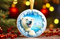 Polar Bear Smiling Round Ornament Sublimation PNG Product Image 3