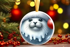 Melting Winter Scene Seal Round Ornament Sublimation PNG Product Image 1