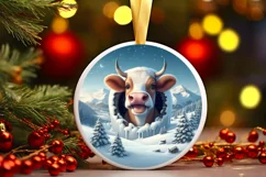 Cow Smiling Round Ornament Sublimation PNG Product Image 1