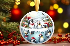 Penguins Winter Round Ornament Sublimation PNG Product Image 1