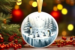 Penguins Winter Round Ornament Sublimation PNG Product Image 3