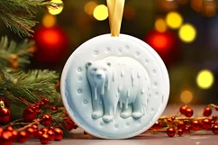 Round 3D Polar Bear Round Sticker Ornament PNG Product Image 3