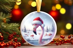 Melting Winter Scene Flamingo Round Ornament Sublimation PNG Product Image 1