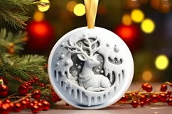 Round 3D Deer Round Sticker Ornament PNG Product Image 3