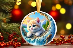 Kitten Smiling Round Ornament Sublimation PNG Product Image 1