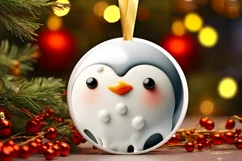 Penguin Round Ornament Sublimation PNG Product Image 3