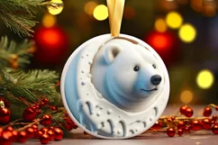 Round 3D Polar Bear Round Sticker Ornament PNG Product Image 3