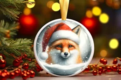 Winter Fox Round Ornament Sublimation PNG Product Image 1