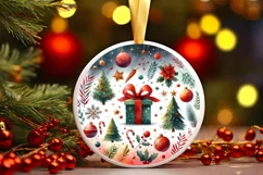 Colorful Gift Christmas Round Ornament Sublimation PNG Product Image 2