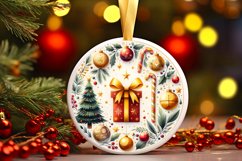 Colorful Gift Christmas Round Ornament Sublimation PNG Product Image 2