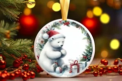 Winter Polar Bear Round Ornament Sublimation PNG Product Image 1