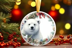 Winter Polar Bear Round Ornament Sublimation PNG Product Image 1