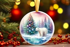 Round Christmas Ornament with Polar Bear PNG Product Image 1