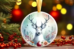 Colorful Pastel Reindeer Christmas Round Ornament Product Image 3