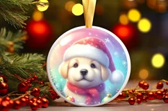 Winter Puppy Round Ornament Sublimation PNG Product Image 2