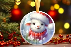 Winter Lamb Round Ornament Sublimation PNG Product Image 1