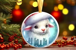 Winter Lamb Round Ornament Sublimation PNG Product Image 2