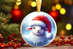 Winter Lamb Round Ornament Sublimation PNG Product Image 2
