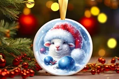 Winter Lamb Round Ornament Sublimation PNG Product Image 3