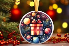 Colorful Gift Christmas Round Ornament Sublimation PNG Product Image 3