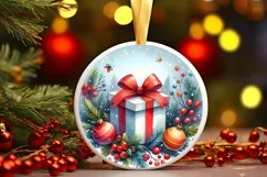 Colorful Gift Christmas Round Ornament Sublimation PNG Product Image 3