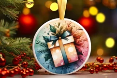 Colorful Gift Christmas Round Ornament Sublimation PNG Product Image 2