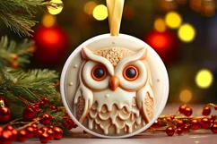 Round 3D Martzipan Christmas Owl Ornament Sublimation PNG Product Image 1