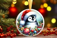 Watercolor Christmas Penguin Ornament Sublimation PNG Product Image 1